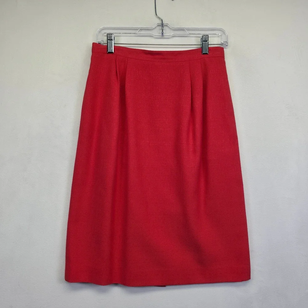 Atrium Skirt Suit Set‎ Women 8P Red Double Breasted Blazer Tweed Classic Office